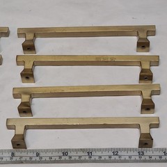 Lot of (8) Gold Square Brushed Satin Brass Cabinet Handles Pulls with (4) Knobs