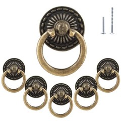 6Pcs Vintage Bronze Drop Ring Knobs, Antique Drawer Pull Round Handle Style 1
