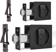 2 Pack Pocket Door Privacy Lock Flush Handles Bedroom Privacy Lock Matte Black