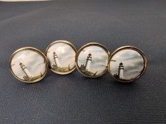4 Brass Lighthouse Cabinet Drawer Pulls Round Ceramic Knobs Coastal Nautical Set