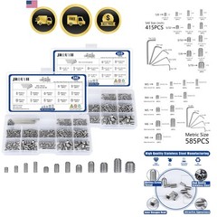 1000pcs Metric + SAE Set Screw Assortment Kit, Internal Hex Drive Cup-Point A…
