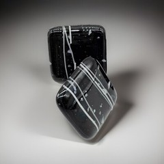 Blown glass Drawer Pull Knobs, black and white, handmade USA, 8 per SET