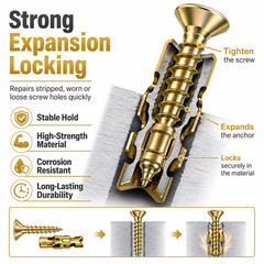 6×14Mm Short Expansion Screw Set for Cabinet Hinge Repair and Stripped Thread Re