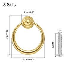 8 Set Round Ring Drawer Pulls with Screw for Dresser Drawers Gold Tone