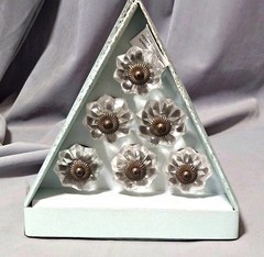 12 Vintage Antique Clear Glass Knobs, Clear Faceted Flower Knobs, Cabinet Pulls