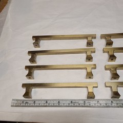 Lot of (8) Gold Square Brushed Satin Brass Cabinet Handles Pulls with (4) Knobs