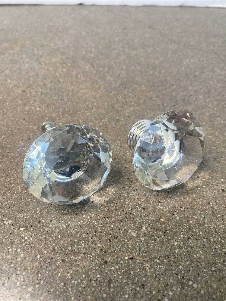 Set Of 2 Crystal Man Made material) Drawer Or Cabinet door knobs 2 inch
