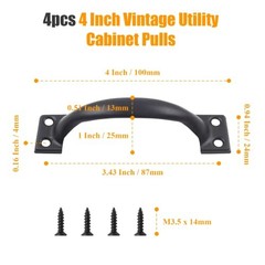 Bivethoi 4pcs 4 Inch Vintage Barn Door Pulls – Utility Cabinet Handles – Black