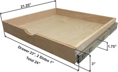 Pull Out Drawers for Cabinets, 24″W X 21″D X 3″H Soft Close Slide Out Wood Shelv