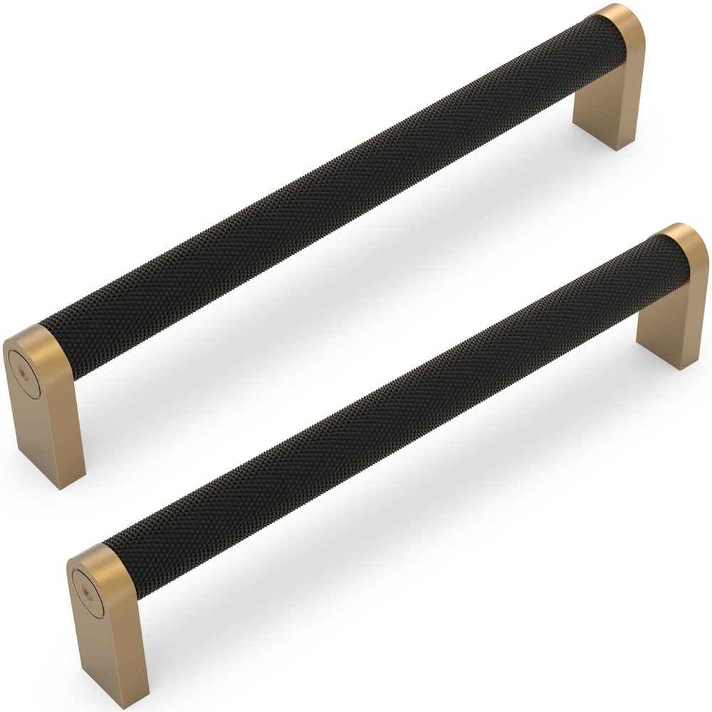 KOMOTIA 10 Pack Matte Black and Champagne Bronze Cabinet Pulls knurled 6-1/4 …