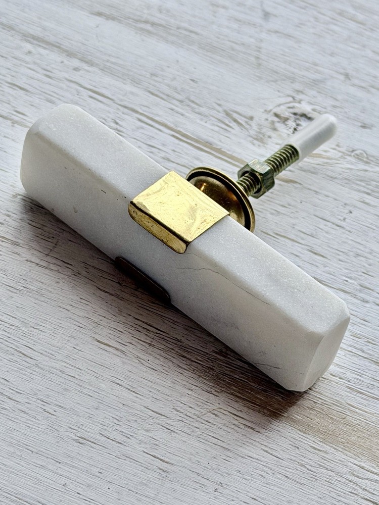 White Marble & Brass T-knob Drawer Pull Rectangular Modern Hardware Knobs