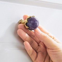 Natural Stone Brass Furniture Knobs Round Ball Shape Cabinet Drawer Knobs