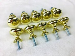 (10) Solid Brass Drawer Pulls Round Mushroom 1.25” x 1 1/8” with Bolts Unused