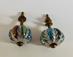 14 Vintage Hand Painted Pumpkin Round Porcelain Cabinet Knob Pull 6 -1/4″ 8 -1″