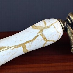 Ceramic Insert Flare Foot Drawer Pull Antique Brass 3 in Hole Centers Marble Lot