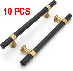10 PCS 7.5″ Black Cabinet Pulls Black & Gold Cabinet Handles Barrel Handles 5″ C