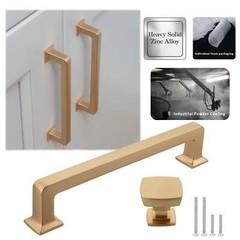 Solid Brushed Champagne Gold Cabinet Handles Pulls Knobs Kitchen Bathroom Square