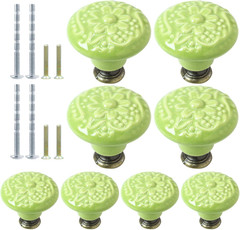 8pcs Lime Green Ceramic Knobs, Vintage & Retro Kitchen & Dresser Knobs, Decorati