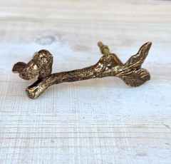 1 Antique Gold Bird On Branch Metal Drawer Pull Cottage Nature Metallic Handle