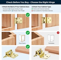 Set of 4 Gold Self-Closing Cabinet Hinges – Quiet Closure & Face Mount Design