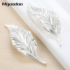 2 Pairs Silver Long Leaf Shape Drawer Knobs, 4.13″ Pull Knob Handle for Kitchen