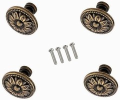 Pull Handle Metal Flower Shape Cabinet Drawer Door Knob Bronze Tone Pack of 4