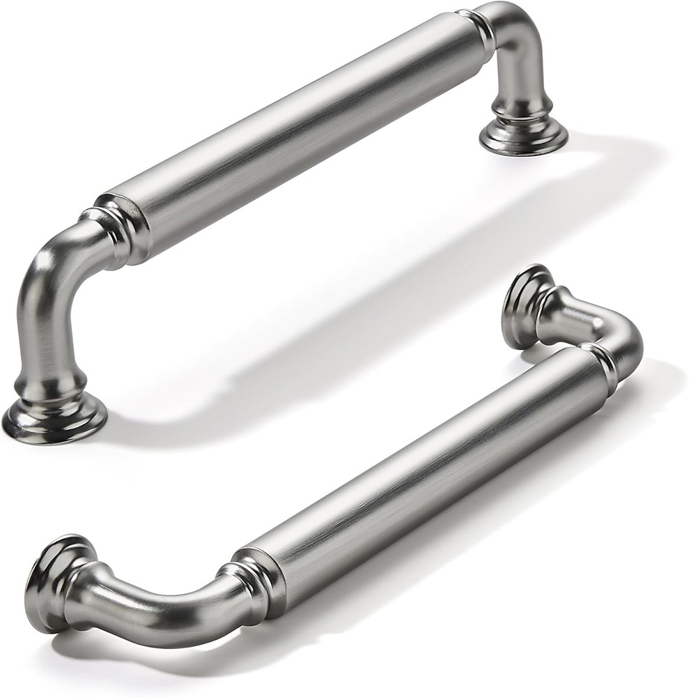 2-Pack Brushed Satin Nickel Heavy-Duty Solid Cabinet Pulls, 5 Inch (128mm) Hole