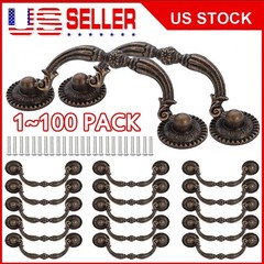 1-100PCS Vintage Drop Bail Dresser Drawer Pull Antique Bronze Cabinet Handle