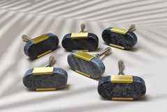 6 PCS Oval Grey Natural Stone Brass Cabinet Drawer Pull Handle Hardware Kit