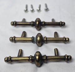 Drawer Pull Handles with Screws Cast Brass Cabinet 4 inch Hardware Set of 3