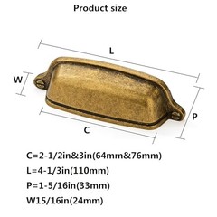 3 inch (76 mm) Vintage Cup Pulls 3 inch Hole Center Antique Brass 10 Pack