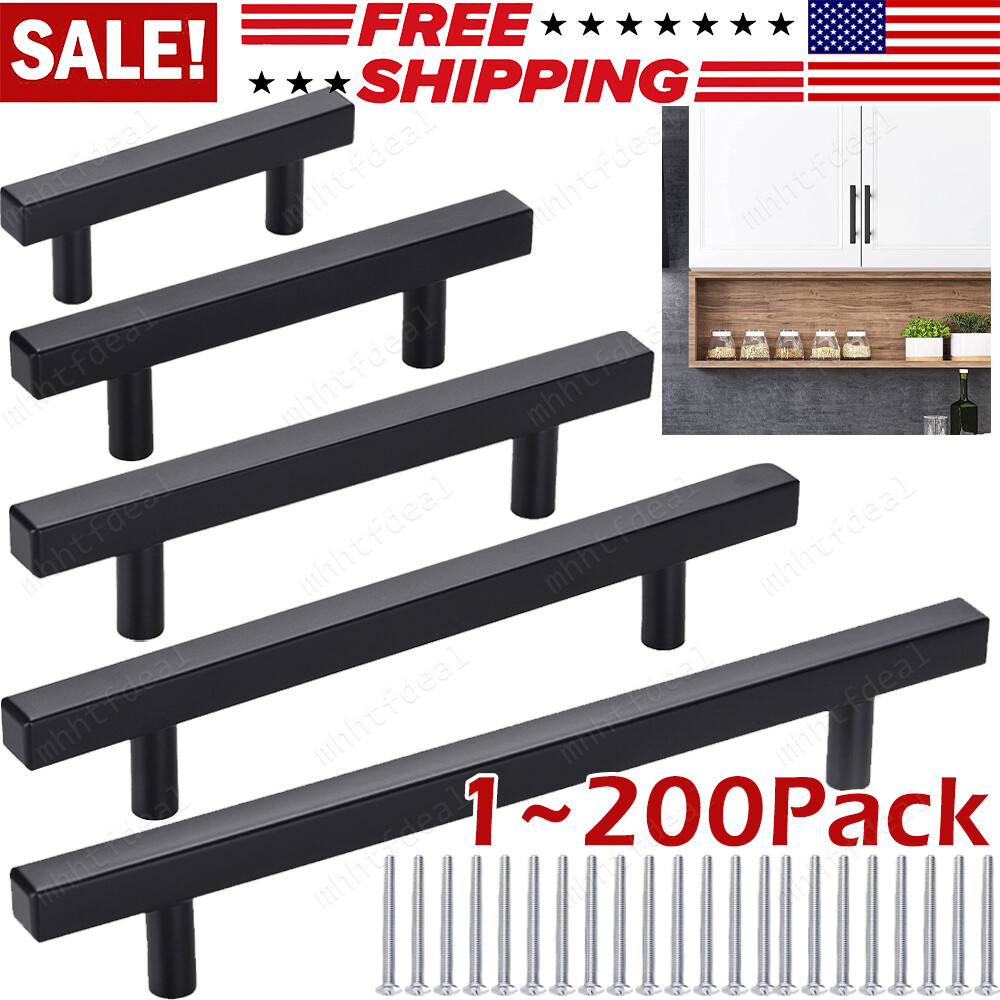Black Square T Bar Drawer Pulls Knob Stainless Steel Kitchen Cabinet Handles LOT