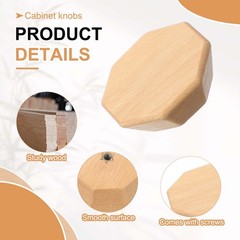 2Pcs, Octagon Wooden Knobs Beech Wooden Knobs Cabinet Knobs for Dresser Drawers