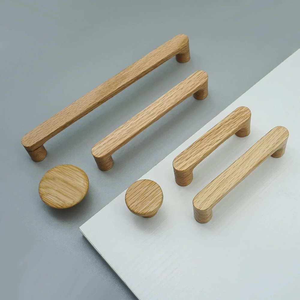 MFYS minimalist style Oak Wood Kitchen Pull Knob Wooden Dresser Handle