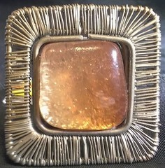NWT Cabinet Drawer Pull Knob-1.75″ Sq-Faux Amber Center, Gold “Fringe” Border