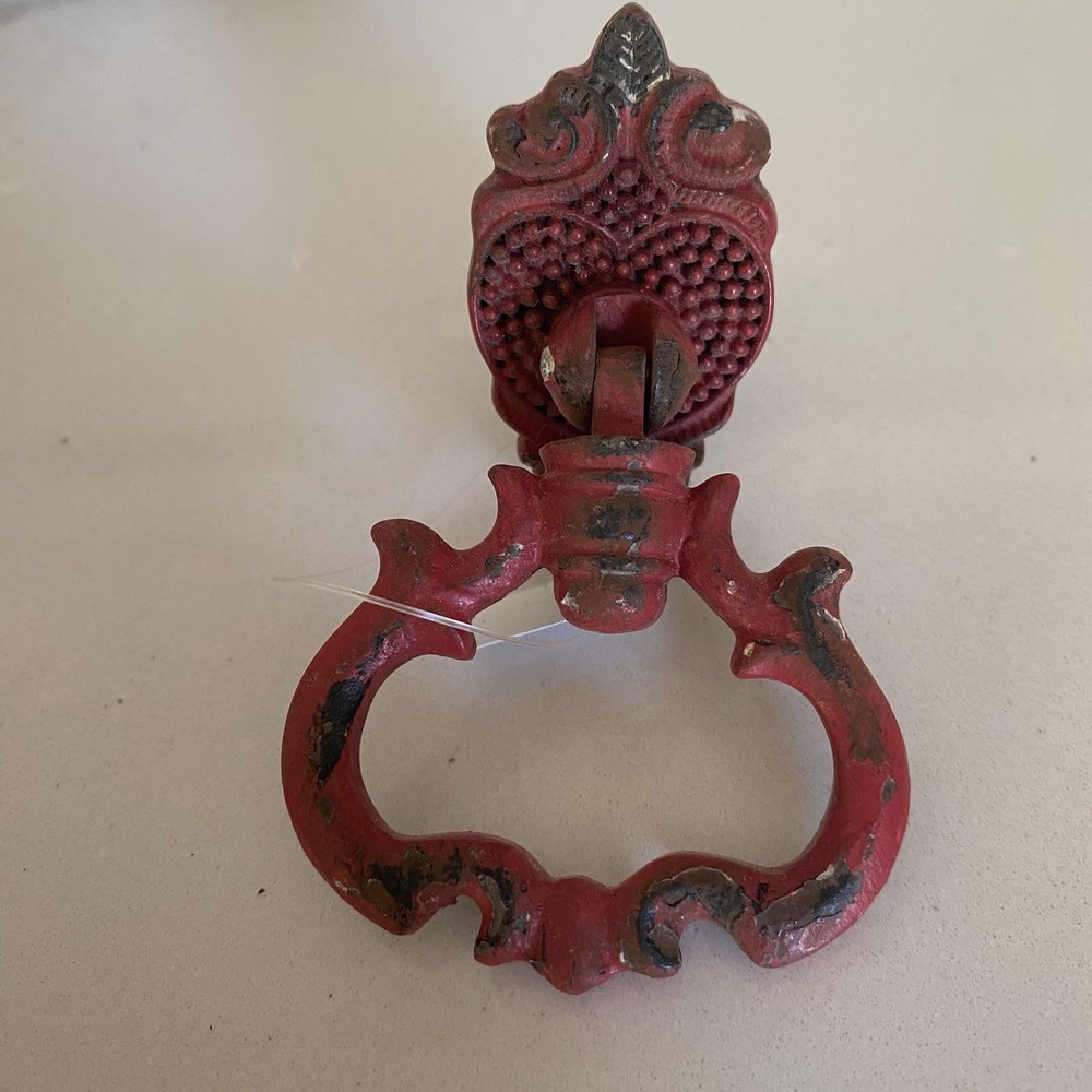Set Of 8 Red Chippy Shabby Drawer Pulls Cabinet Knobs Boho Ornate Refinishing