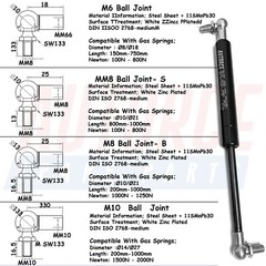UNIVERSAL GAS STRUT SPRING 150MM-1000MM SHOCK ABSORBER 100N-800N BALL JOINT HEAD