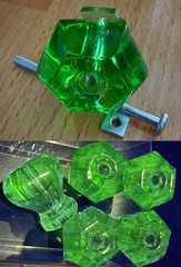 Vintage green vaseline glass drawer pulls cabinet knobs hexagon UV glow 29 NEW