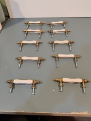Lot of 10 Vintage Brass White Ceramic Drawer Pulls – USED (LOT 2)