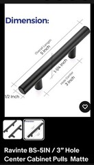 Ravinte BS-5IN / 3” Hole Center Cabinet Pulls Matte Black Box of 30
