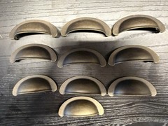 10 Keeler Brushed Antique Brass Cabinet Cup Handle Pulls, 3”cc KBC #n19532 (89)
