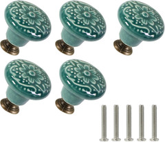 10 Pack Green Ceramic Flower Drawer Knobs Vintage Cabinet Pulls With Screws Sets