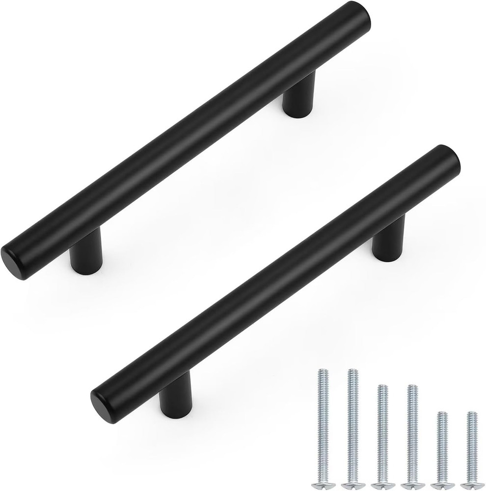 30 Pack Hole Centers 3-3/4Inch Matte Black Kitchen Cabinet Handles, Stainless St