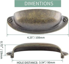 6 tiradores de cajón de 8,9 cm de bronce antiguo, tiradores de metal con forma