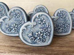 Blue Denim Heart Shaped Drawer Pulls 6 pcs ~ Polyresin