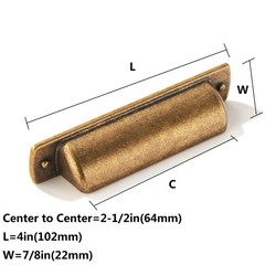 Antique Brass Cabinet Cup Pulls 21/2 Inch 64mm Hole Center Hardware 6 PCS