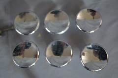 GOOD SET 6 MID CENTURY MODERN METAL CHROME DRESSER 2″ KNOBS WITH SCREWS (V20)