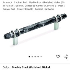 Amerock Black Marble/Polished Nickel Cabinet Pull – 128 mm HTH – Carrione- NEW