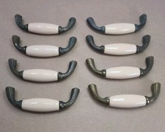 Off White/Cream Porcelain & Brass 3″ Drawer Pulls No Hardware Lot Of 8