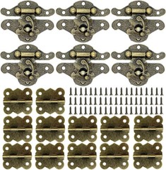 6Set Retro Design Jewelry Box Hinges and Antique Hasp Latch Decorative Cabinet D